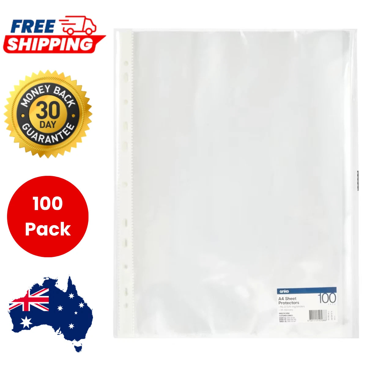 Pack Of 100 Sheet Protectors A4 Clear Plastic Sleeves Page Protectors Stationery
