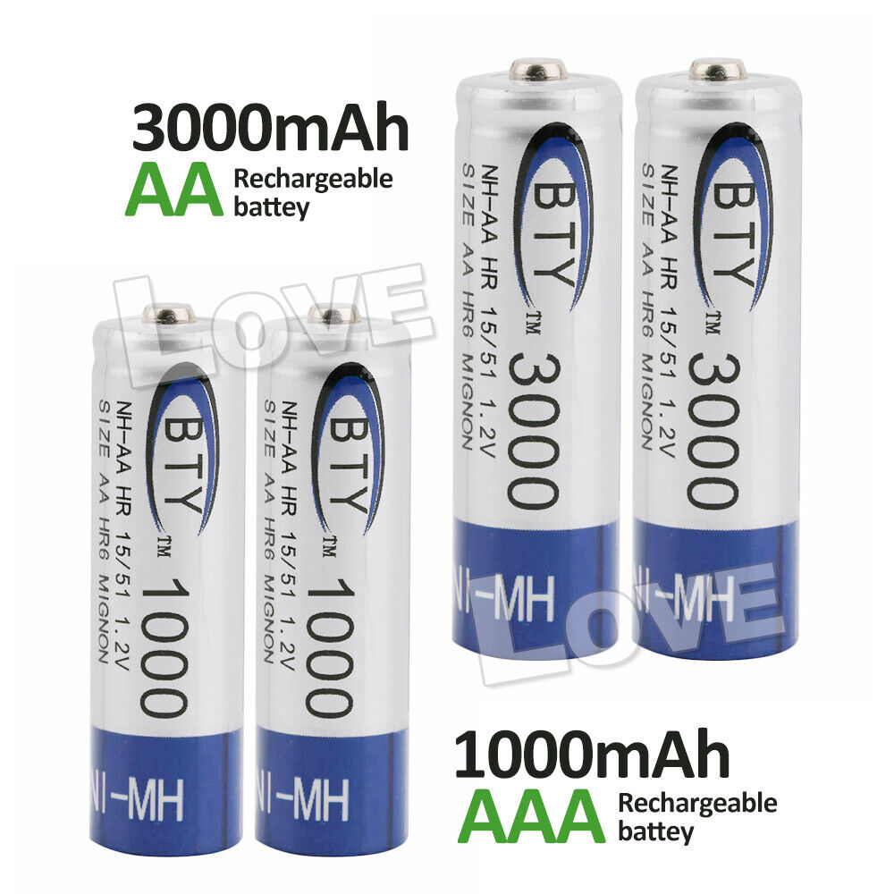 4-24X 3000Mah Aa/1000Mah AAA Rechargeable Battery NI-MH 1.2V Recharge Batteries