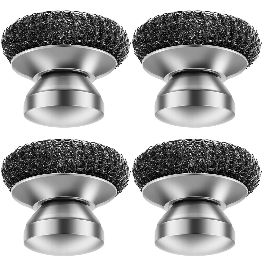 4 Pcs Stainless Steel Scrubber Scourer With Handle Round Sdkan