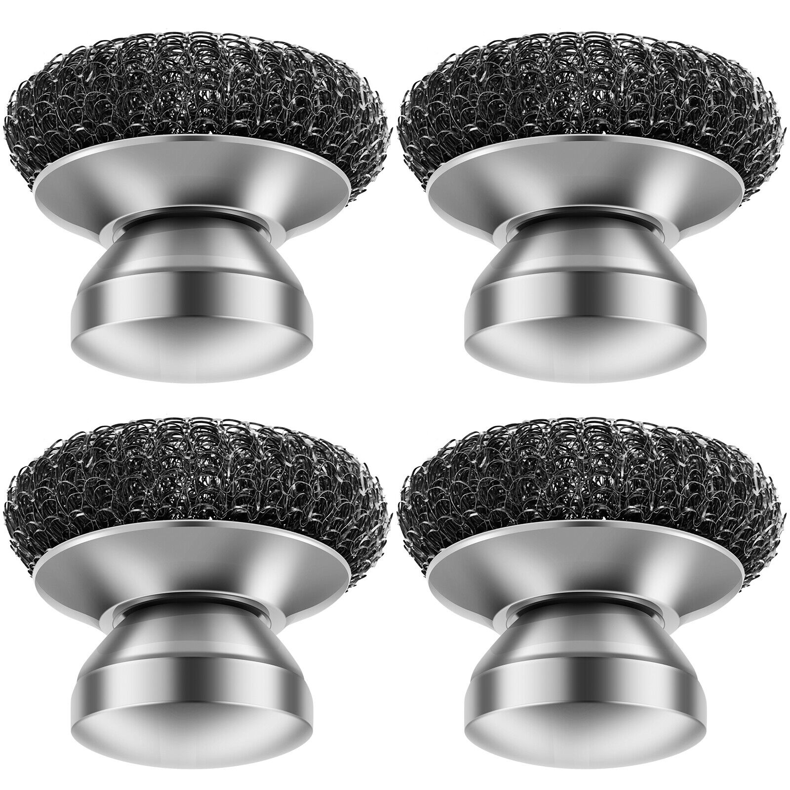 4 Pcs Stainless Steel Scrubber Scourer With Handle Round Sdkan