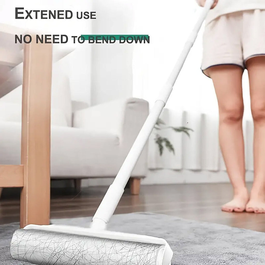 Dual Purpose Pet Hair Removal Roller Long Handle Sticky Lint Brush for Bed Floor