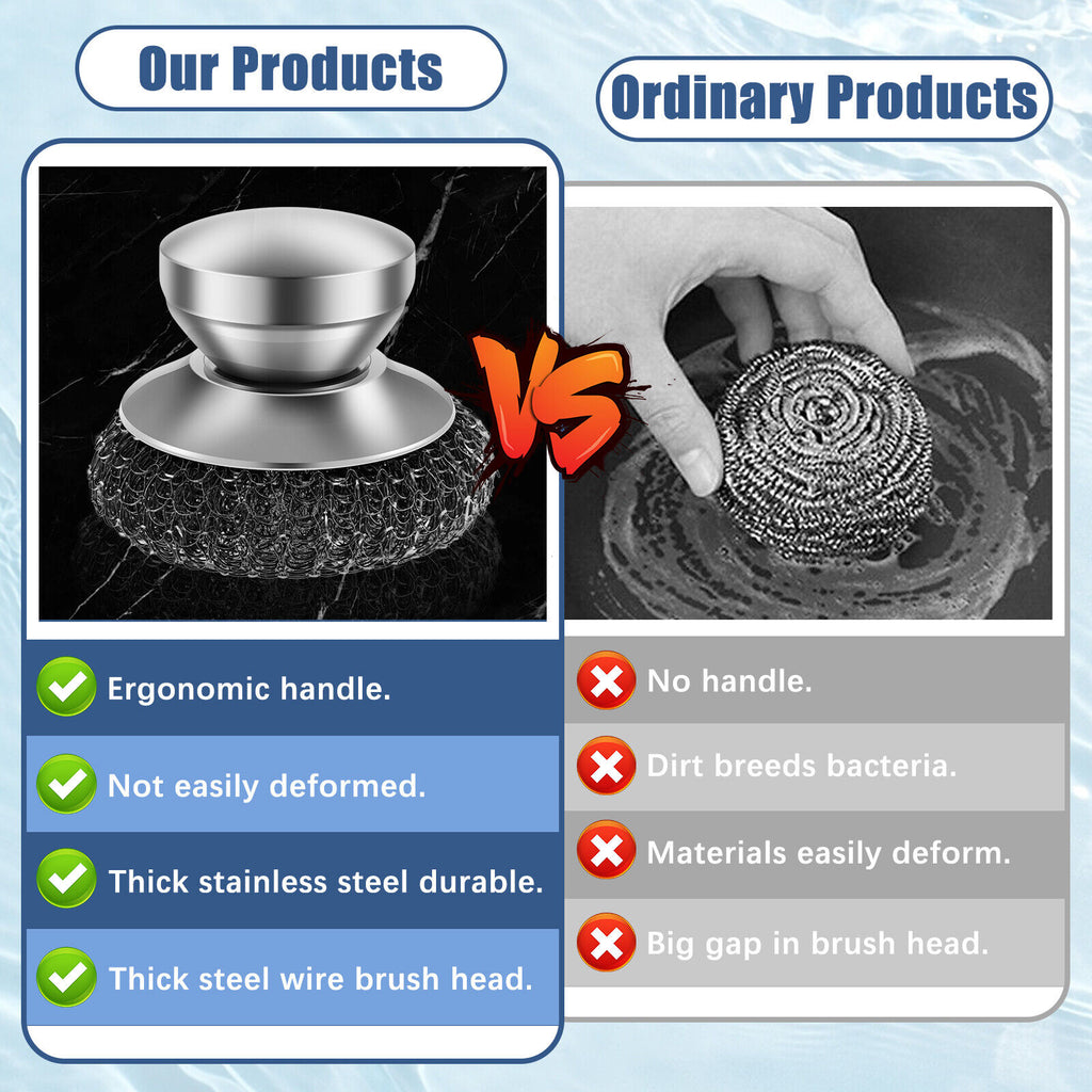 4 Pcs Stainless Steel Scrubber Scourer With Handle Round Sdkan