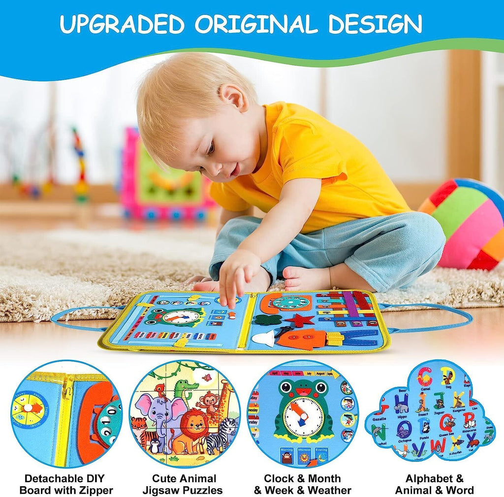 Kids Busy Board for Toddlers Montessori Toys with Dressing Skills Sensory Game
