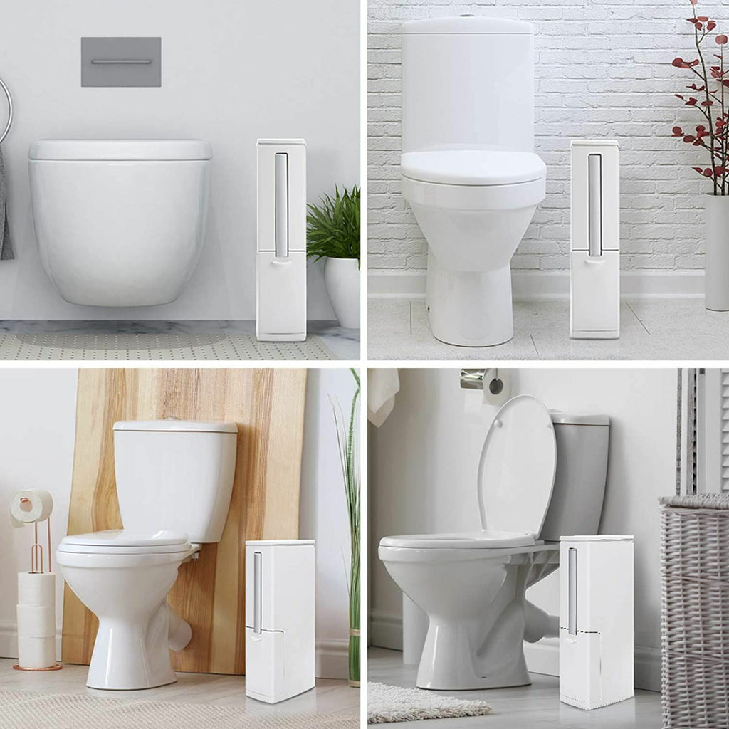 Slim Dustbin Bathroom Garbage Bin Lid Trash Can with Toilet Brush Waste Basket
