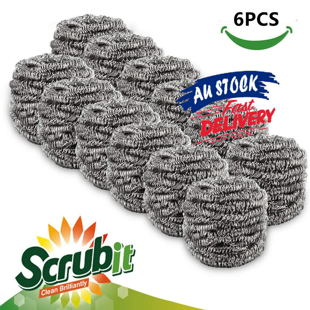Stainless Steel Scourers Steel Wool Scrubber Pad Used for Dishes Pots 6 Pack