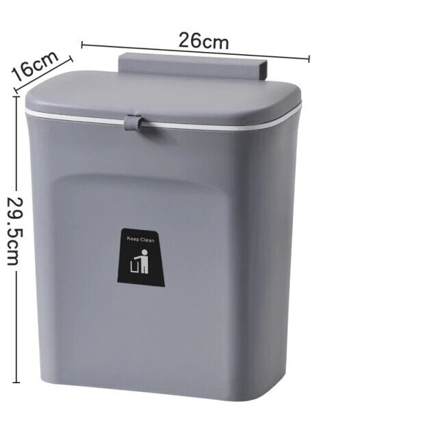 9L Waste Bin With Lid Trash Rubbish Kitchen Sink Bench Side Cabinet Door Hanging
