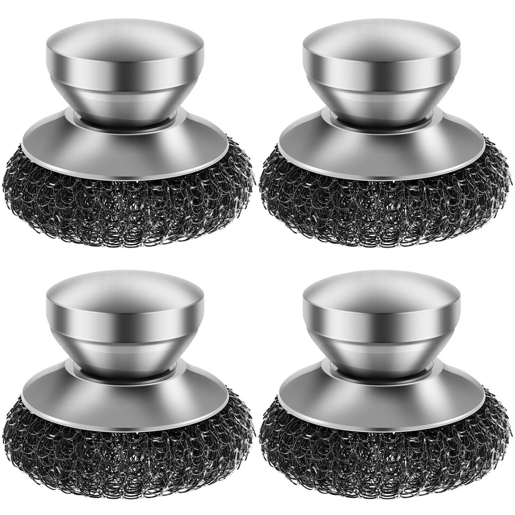 4 Pcs Stainless Steel Scrubber Scourer With Handle Round Sdkan