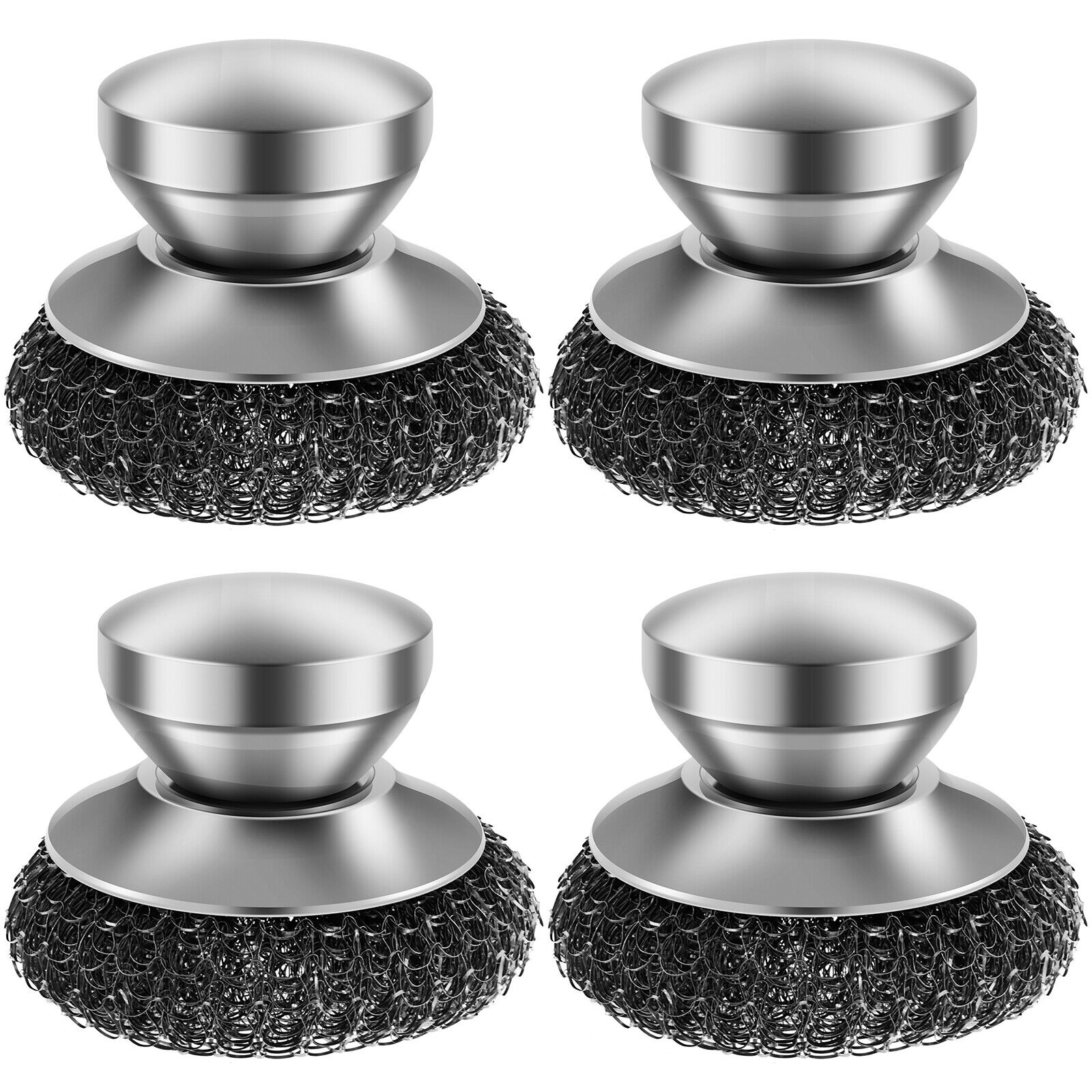 4 Pcs Stainless Steel Scrubber Scourer With Handle Round Sdkan