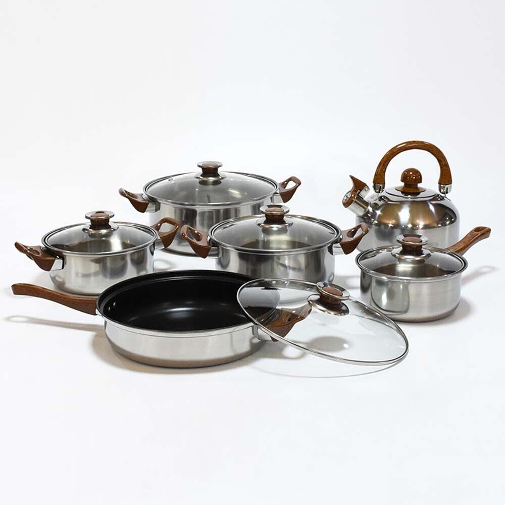 12Piece Cookware Set Kitchen Stainless Steel Stock Pot Pan Sets Saucepan Casser
