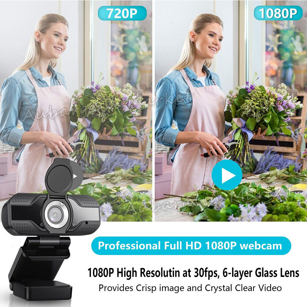 1080P Full HD Webcam USB 2.0  Laptop Web & PC Desktop Camera with Microphone