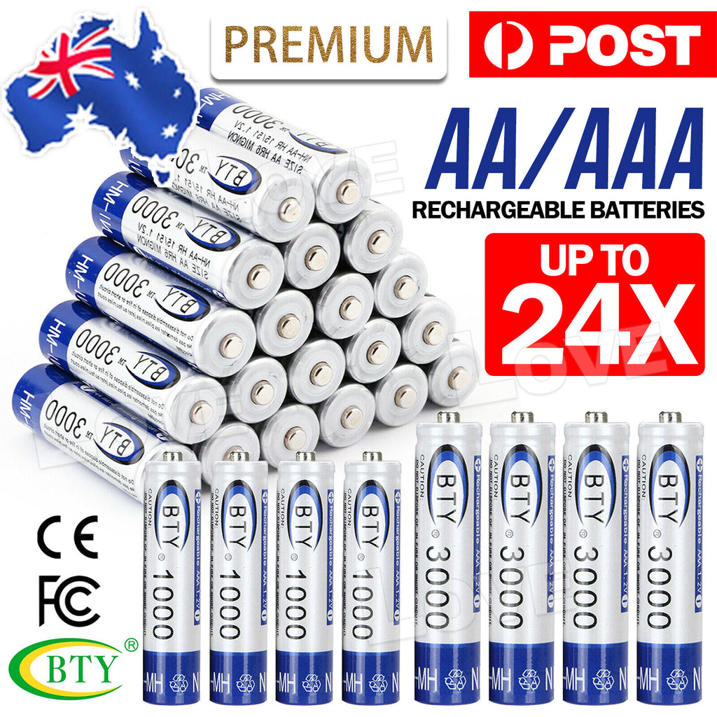 4-24X 3000Mah Aa/1000Mah AAA Rechargeable Battery NI-MH 1.2V Recharge Batteries