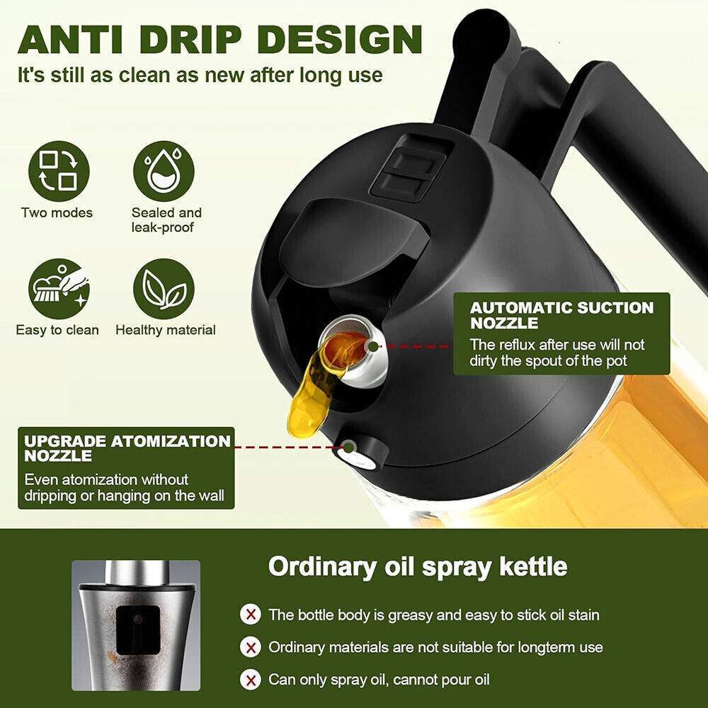 2 In1 Olive Oil Sprayer Dispenser Cooking Baking BBQ Spray Bottle Kitchen Tool.