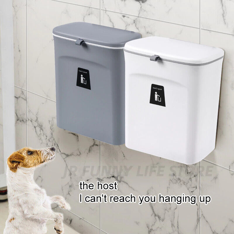 9L Waste Bin With Lid Trash Rubbish Kitchen Sink Bench Side Cabinet Door Hanging