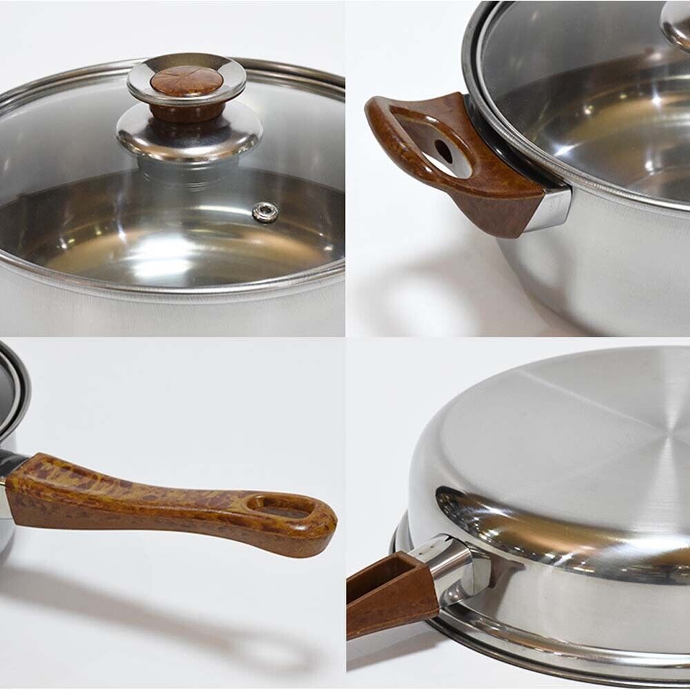 12Piece Cookware Set Kitchen Stainless Steel Stock Pot Pan Sets Saucepan Casser