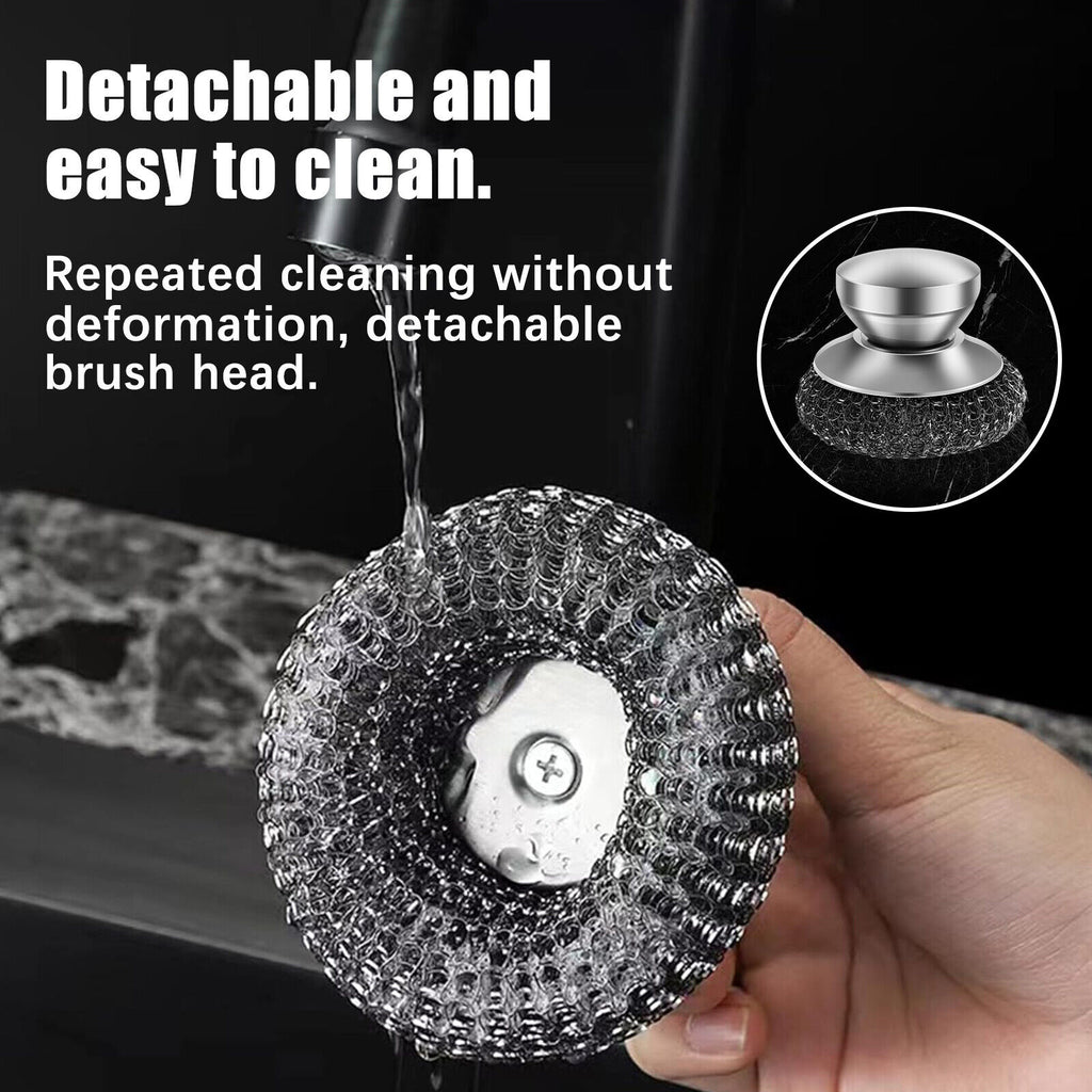 4 Pcs Stainless Steel Scrubber Scourer With Handle Round Sdkan