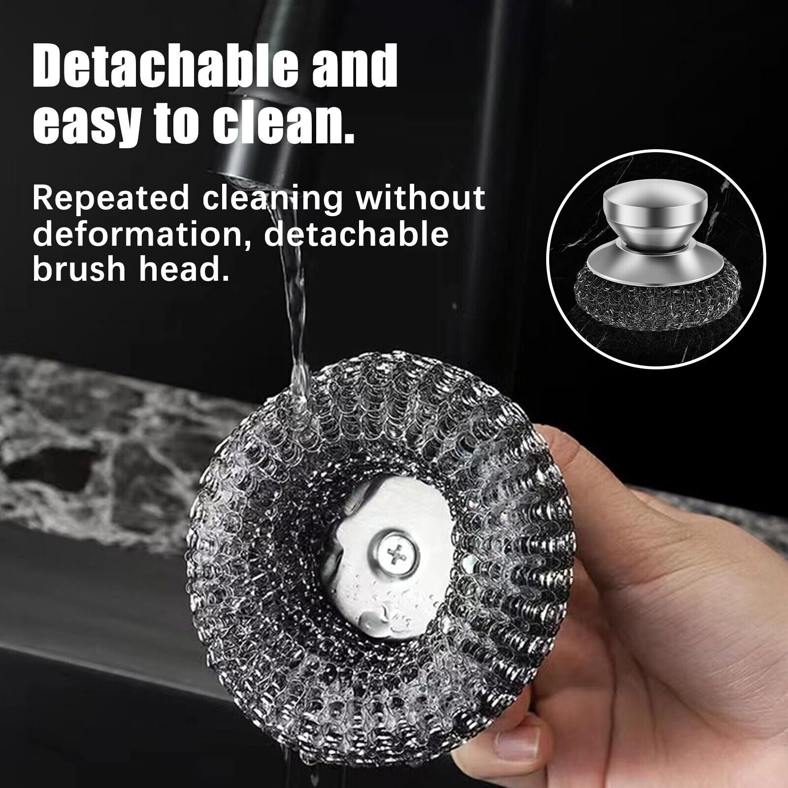 4 Pcs Stainless Steel Scrubber Scourer With Handle Round Sdkan
