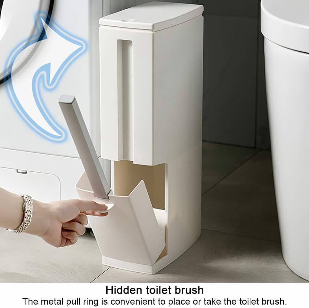 Slim Dustbin Bathroom Garbage Bin Lid Trash Can with Toilet Brush Waste Basket