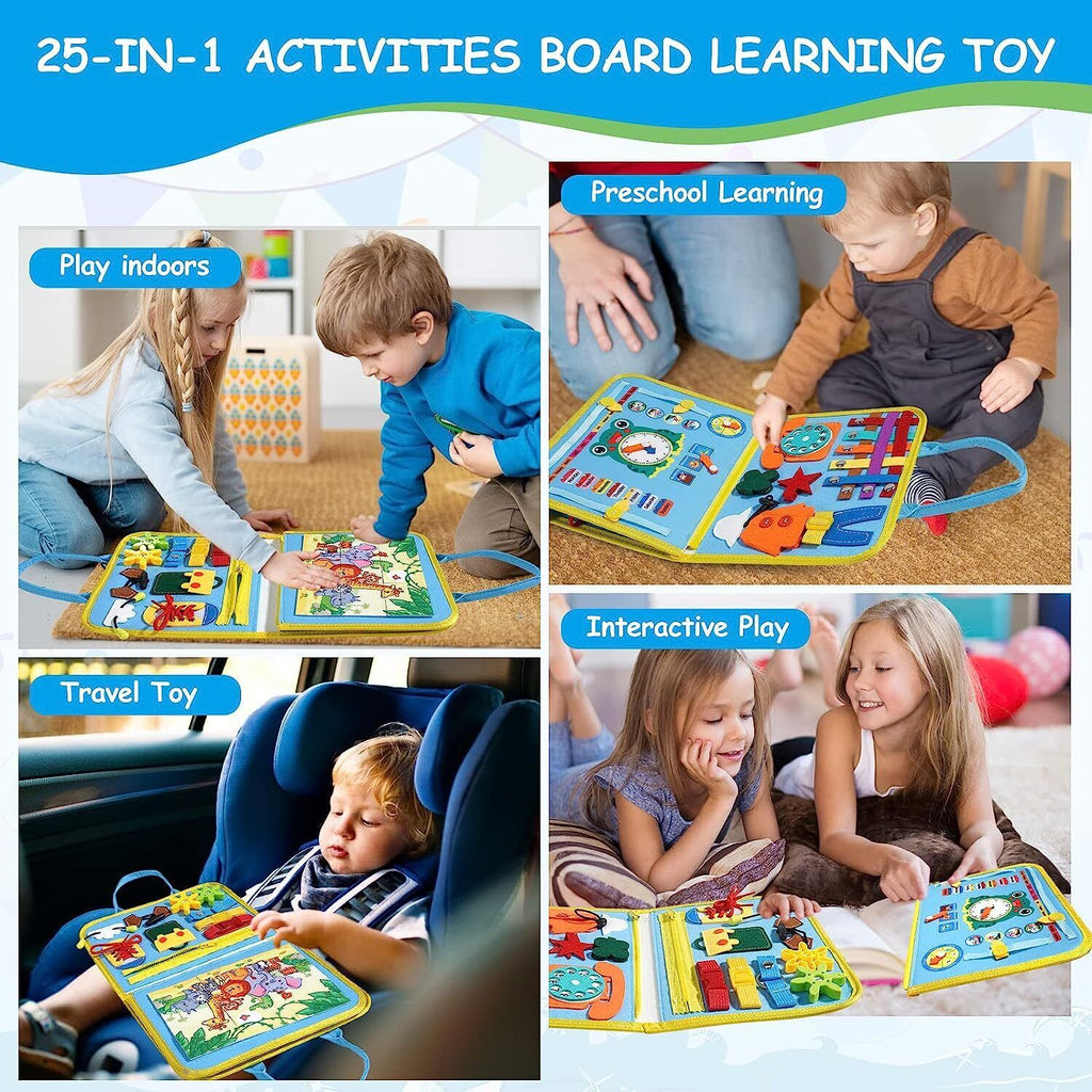 Kids Busy Board for Toddlers Montessori Toys with Dressing Skills Sensory Game