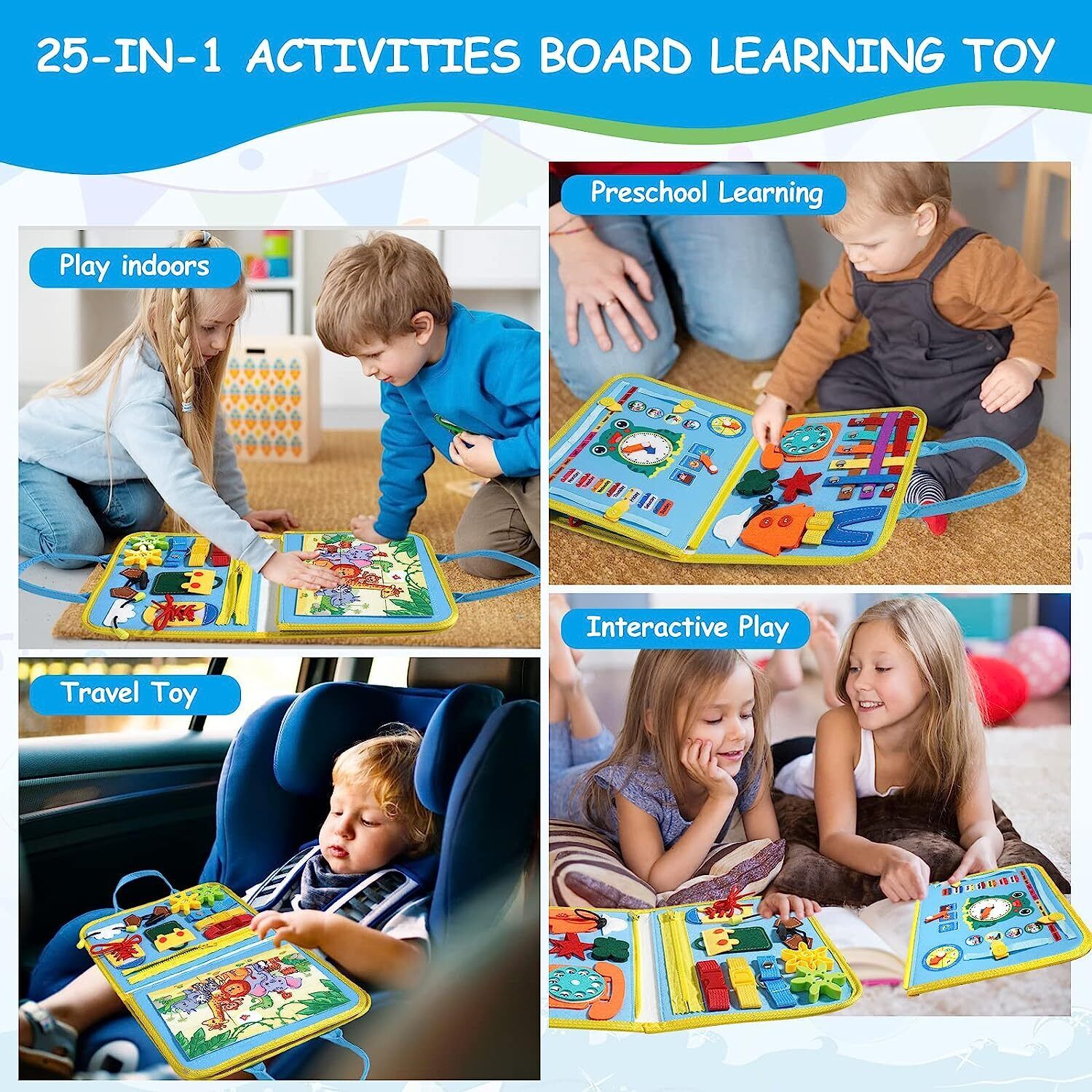 Kids Busy Board for Toddlers Montessori Toys with Dressing Skills Sensory Game