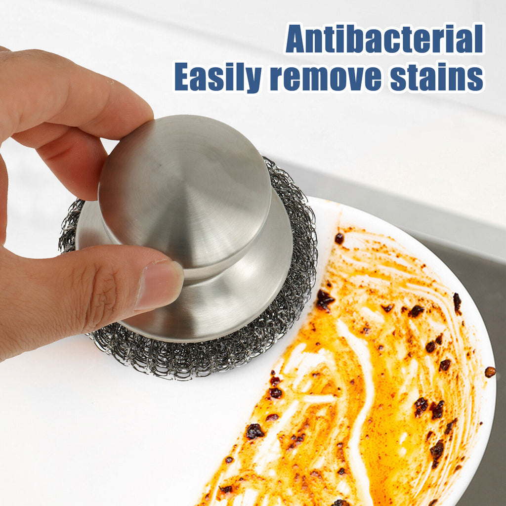 4 Pcs Stainless Steel Scrubber Scourer With Handle Round Sdkan