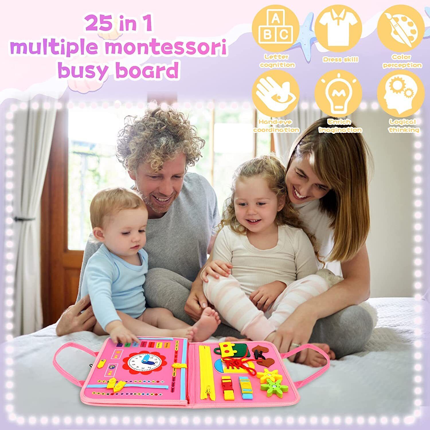 Kids Busy Board for Toddlers Montessori Toys with Dressing Skills Sensory Game
