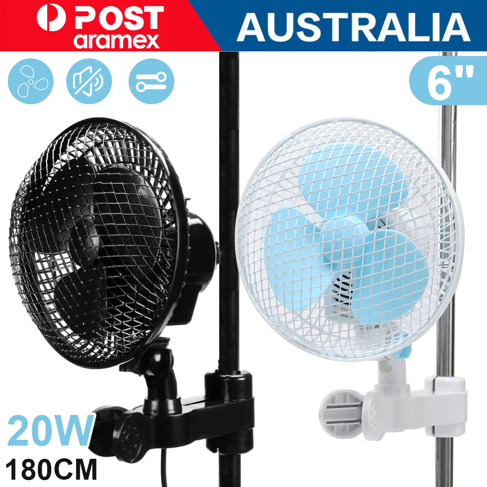 Hydroponics 2 Speed Clip Fan Vertical 6" Inch Oscillating Fan Fit Grow Tent Pole