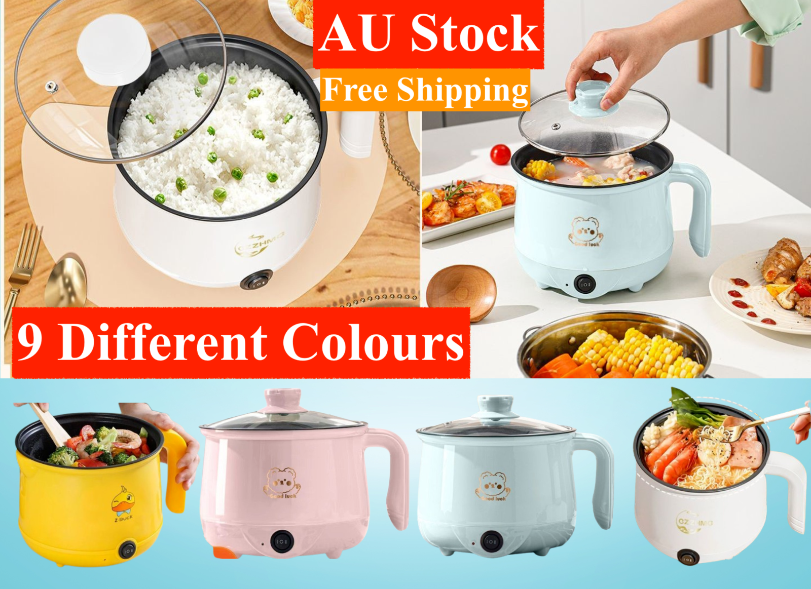 1.8L Portable Electric Mini Rice Cooker Non-Stick Soup Cooker Multi Cooking