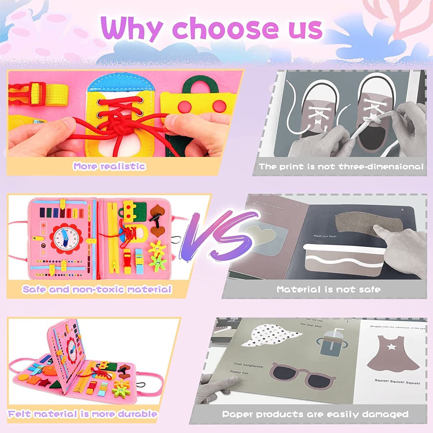Kids Busy Board for Toddlers Montessori Toys with Dressing Skills Sensory Game
