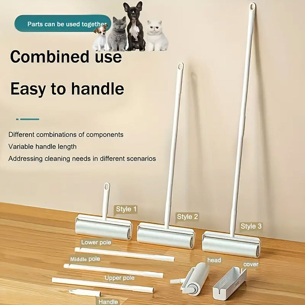 Dual Purpose Pet Hair Removal Roller Long Handle Sticky Lint Brush for Bed Floor