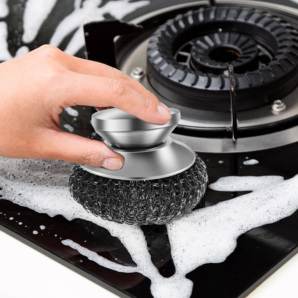 4 Pcs Stainless Steel Scrubber Scourer With Handle Round Sdkan