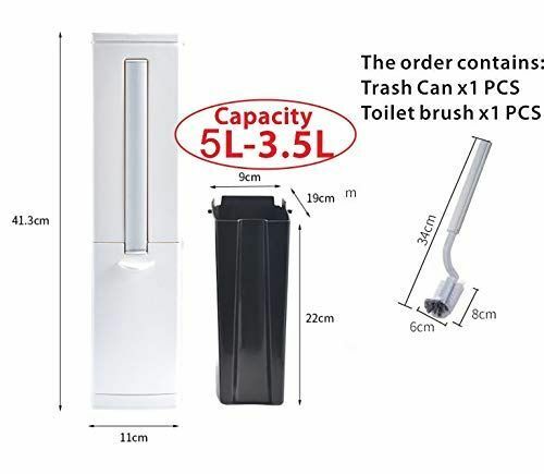 Slim Dustbin Bathroom Garbage Bin Lid Trash Can with Toilet Brush Waste Basket